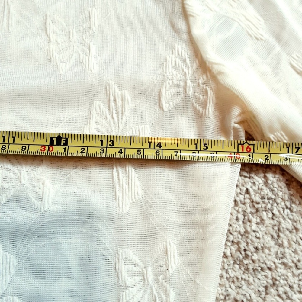 NWOT Ivory Cream Sheer Mesh Top Bows Pattern Long Sleeve Size L - Picture 7 of 11